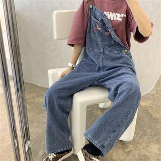Butterfly Embroidered Denim Straight-cut Jumper Pants