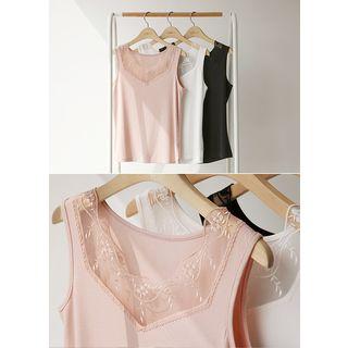 Lace-panel Ribbed Sleeveless Top