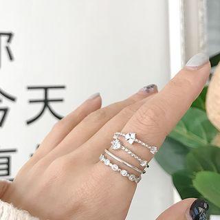 Rhinestone 925 Sterling Silver Layered Open Ring K506 - As Shown In Figure - One Size