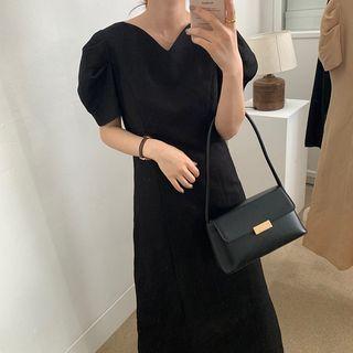 V-neck Puff-sleeve Slim Fit Dress