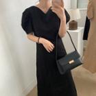 V-neck Puff-sleeve Slim Fit Dress