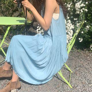 Accordion-pleat Sleeveless Midi Dress