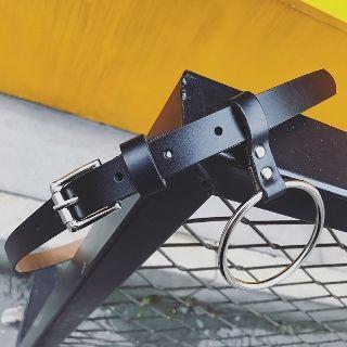 Genuine Leather Belt With Hoop Accent
