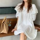 Ruffle Short-sleeve A-line Dress White - One Size