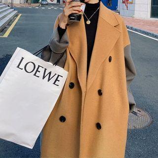 Color Block Notch Lapel Wool Coat
