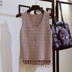 Tasseled Striped Knitted Tank Top