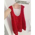 Cutout Knit Crop Tank Top Red - One Size