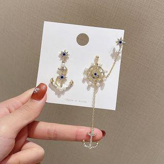 Anchor Rhinestone Asymmetrical Dangle Earring 1 Pair - E2909 - Rhinestone & Pearl - One Size
