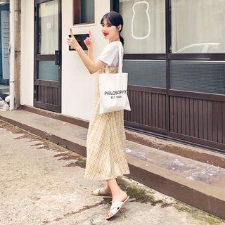 Plaid A-line Long Pinafore Dress