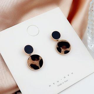 Stainless Steel Leopard Print Disc Dangle Earring E9639 - One Size