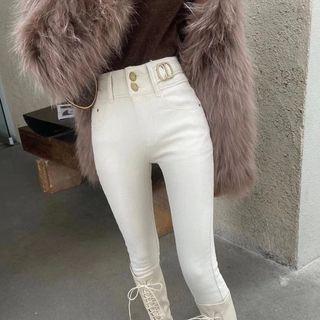 Lettering High-waist Washed Skinny Jeans