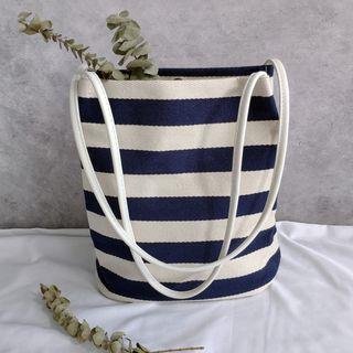Striped One-shoulder Canvas Bag  - Navy Blue