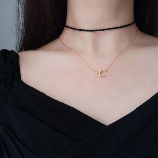 925 Sterling Silver Square & Hoop Pendant Necklace