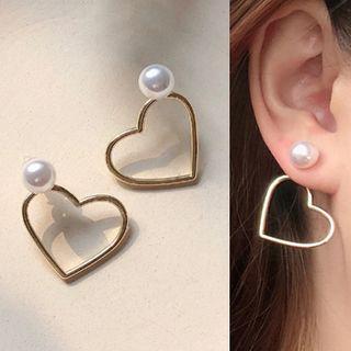 Faux Pearl Alloy Heart Through & Through Earring 1 Pair - Gold - One Size