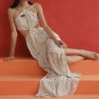 Strappy Cutout-waist Strappy V-neck Open-back Jumpsuit