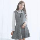 Bell Sleeve Mock Two Piece Lace-up Plaid A-line Dress