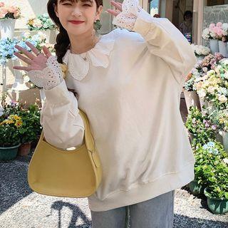 Lace Trim Long Sleeve T-shirt White - One Size