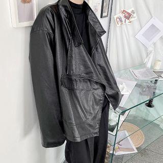 Faux-leather Asymmetric Padding Jacket