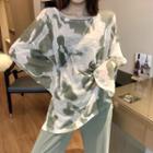 Print Long-sleeve Loose-fit Top / Wide-leg Pants