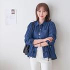 Dual-pocket Drawstring-hem Denim Shirt