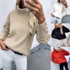 Mock-neck Ribbed-knit Loose-fit Sweater