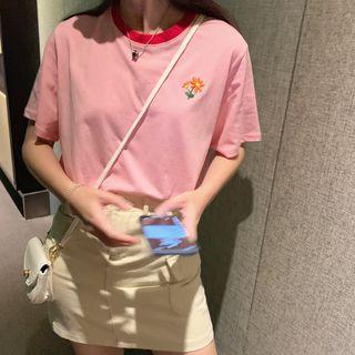 Embroidered Color Panel Short-sleeve Top