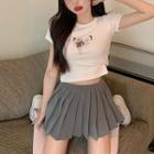 Short-sleeve Print T-shirt / Accordion Pleat Skirt / Set