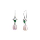 Sterling Silver Fashion And Elegant Geometric Purple Freshwater Pearl Earrings With Green Cubic Zirconia Silver - One Size