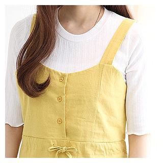 Half-placket Linen Blend Pinafore Dress