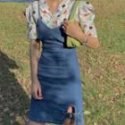 Patterned Short-sleeve Shirt / Denim Jumper Dress