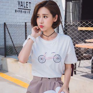 Bicycle Embroidered Short Sleeve T-shirt