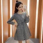 Long Sleeve Pocket Front Gingham Dress