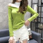 Two-tone Cold-shoulder Long-sleeve T-shirt