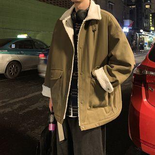 Fleece-lined Buckled Collar Zip Jacket