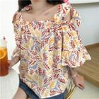 Print Off-shoulder Loose-fit Blouse As Figure - One Size