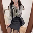 Tie-neck Blouse / Mini Mermaid Pencil Skirt / Pinafore Dress