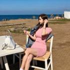 Short-sleeve Ribbed Knit Dress Pink - One Size