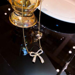 Rhinestone Bow Necklace 1 Pc - Rhinestone Bow Necklace - Gold - One Size