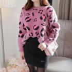 Leopard Furry-knit Top Pink - One Size