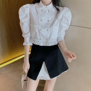Ruffle Trim Elbow-sleeve Shirt / A-line Skirt