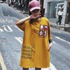 Elbow-sleeve Print Oversized T-shirt