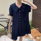 Short-sleeve Single Breasted Peter Pan Collar Shirt Dress