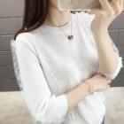 Lace Trim 3/4-sleeve Knitted Top