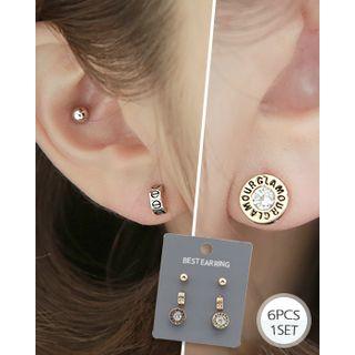 Lettering Stud Earring Set (6 Pcs)