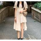 Short-sleeve Off-shoulder A-line Dress White - One Size