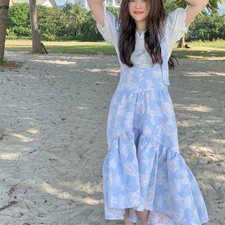 Sleeveless Print Dress / Short-sleeve Blouse
