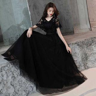 Lace Panel A-line Evening Gown / Cocktail Dress