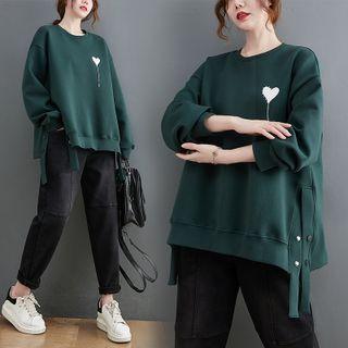 Heart Print Slit-hem Sweatshirt