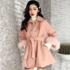 Faux Fur Trim Double-breasted Coat