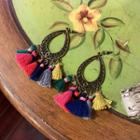 Color Block Tassel Drop Earring 1 Pair - Blue & Green & Yellow - One Size